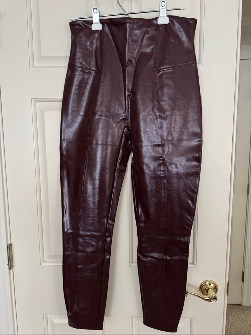 SPANX High-Waist Faux Leather Skinny Pants - Deep Burgundy